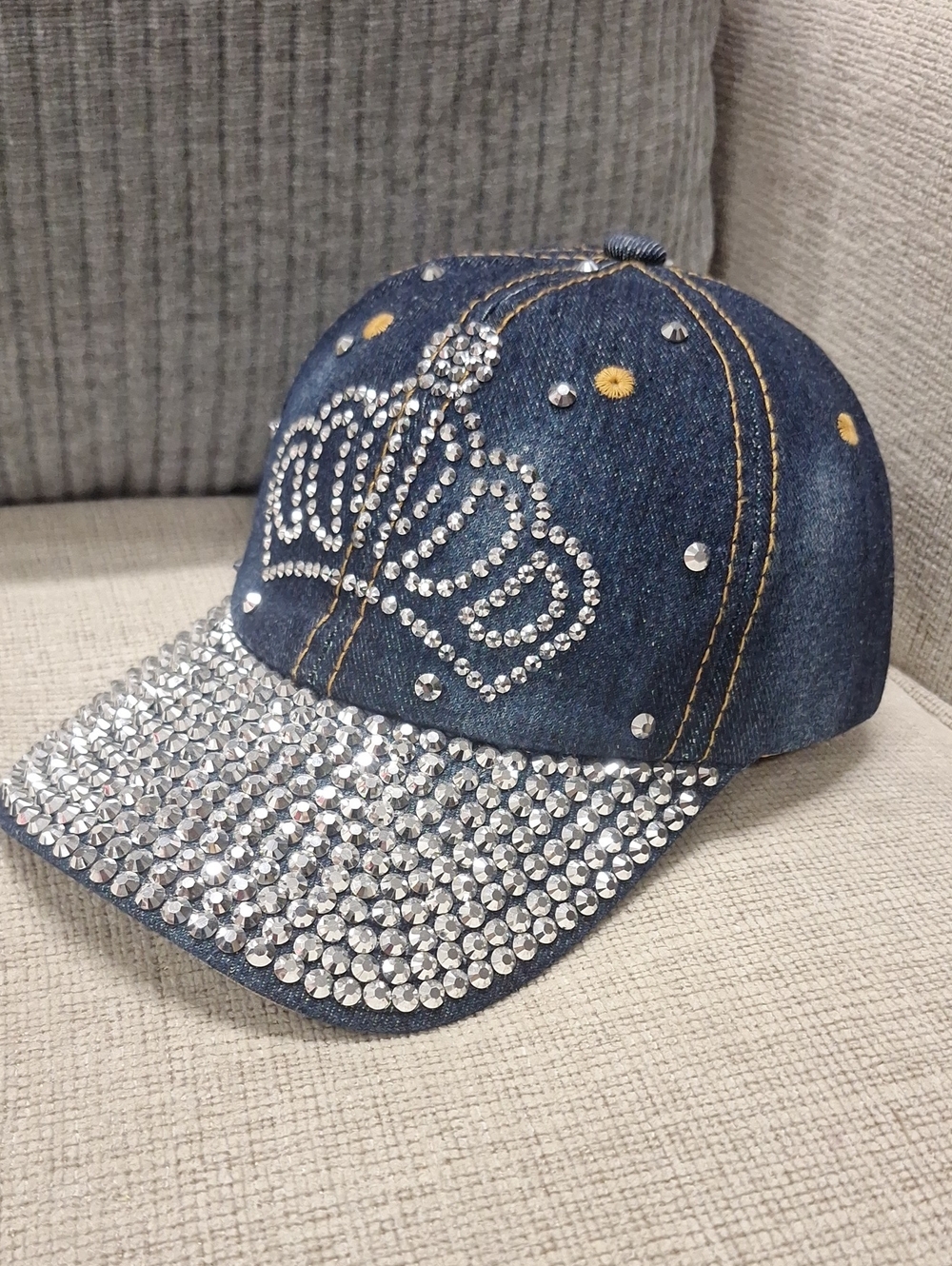 Denim Crystal Crown Baseball Cap - Blue
